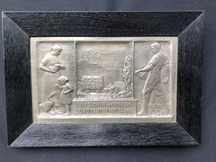"WE SOW IN HOPE AND REAP WITH THANKS"...Arts and Crafts Framed Silver on Bronze Motto Wall Plaque. Signed F. Christaller 
